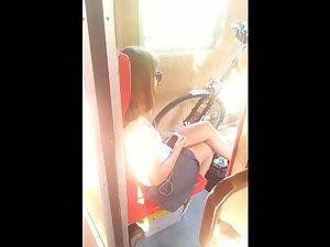 Downblouse of young tits in train Picture 6
