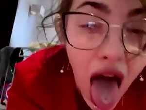 Slut with glasses gets freaky with a big penis in mouth and pussy