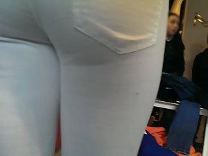 Store worker in tight white pants Picture 2