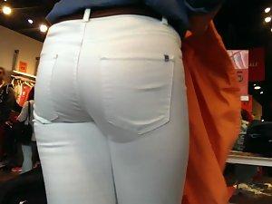Store worker in tight white pants Picture 8