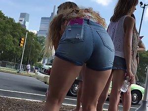 Epic teen girl bends over at the bus station Picture 2