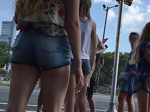 Epic teen girl bends over at the bus station Picture 3