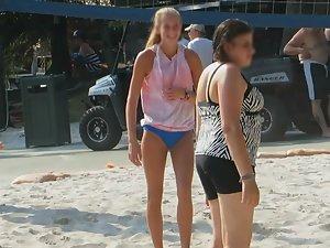 Tall sexy friend playing beach volleyball Picture 8