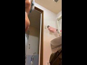 Amazing big hard nipples caught in bathroom Picture 8