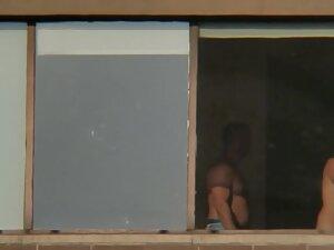 Peeping on busty woman getting a hug Picture 2