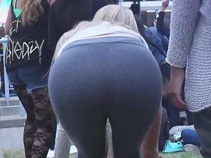 Blond girl in tights can't stop dancing