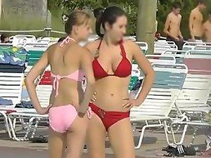 Sweet teenage pool girls get voyeured