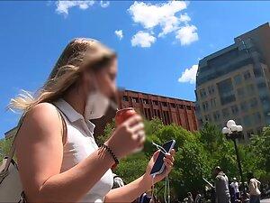 Thick curves and too short skirt make upskirt possible Picture 4