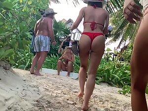 Voyeuristic scientist studies perfect ass in a thong bikini Picture 6
