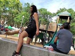 Visible thong of sexy milf on the playground Picture 6