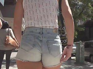 Shorty with cutoff shorts pulled inside ass crack