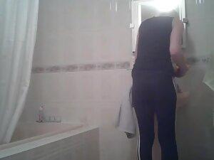 Spying on hot blonde cousin undressing for shower
