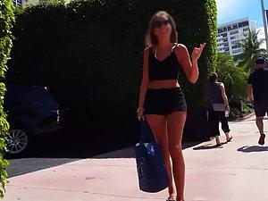 Walking by a very hot lady in tiny shorts Picture 7