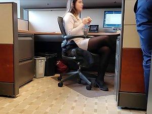 Peeping on sexy colleague and her crossed legs Picture 4