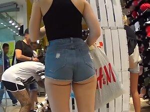 Following a hot lesbian girl to see more of tight ass