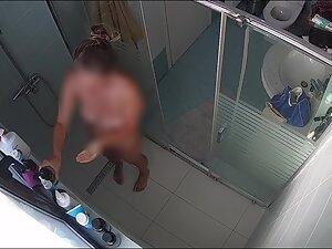 Spying on curvy woman with hard nipples in shower Picture 2