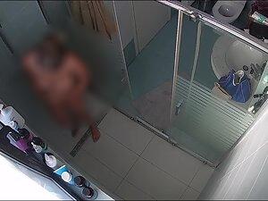 Spying on curvy woman with hard nipples in shower Picture 4