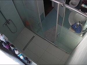 Spying on curvy woman with hard nipples in shower Picture 6