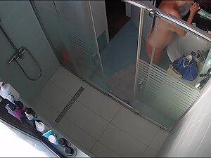 Spying on curvy woman with hard nipples in shower Picture 8