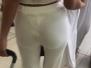 White thong vanishes inside perfect ass crack