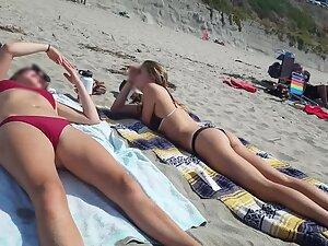 Cameltoe in red bikini and her friend's hot ass Picture 3
