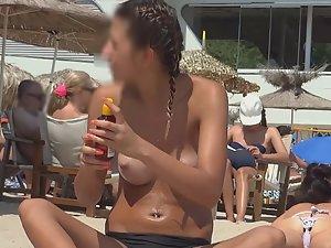 Cameltoe of topless teen girl with pigtails Picture 6