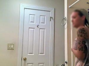 Spying on tattooed babe in and out of shower Picture 4