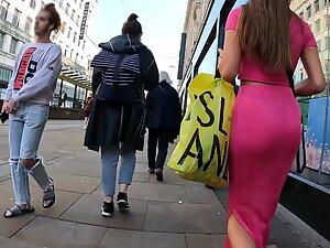 Big butt and sexy thong pop out from pink dress Picture 3