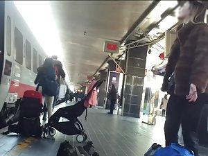 Italian blonde in super short skirt and pantyhose Picture 5