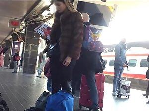 Italian blonde in super short skirt and pantyhose Picture 7