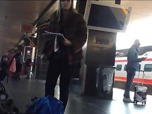 Italian blonde in super short skirt and pantyhose Picture 8