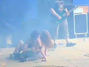 Hot rock groupies got on the stage