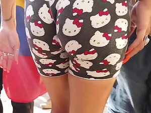 Party girl's perky ass in hello kitty shorts