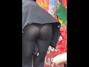 Checking out her thong through transparent leggings Picture 3