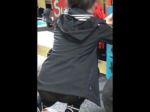Checking out her thong through transparent leggings Picture 4