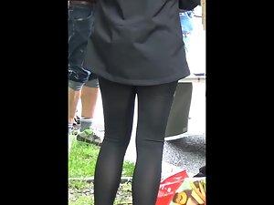 Checking out her thong through transparent leggings Picture 5