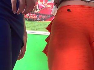 Glowing cameltoe in orange tights Picture 8