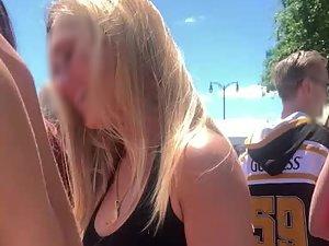 Beautiful rave girl in tight jaguar shorts