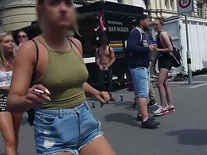 Hard nipples peeking while she dances on street Picture 1