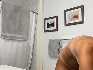 Spying on perfect naked girl with tan lines in bathroom Picture 5