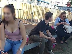 Big tits caught in downblouse at the park Picture 2