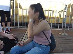 Big tits caught in downblouse at the park Picture 6