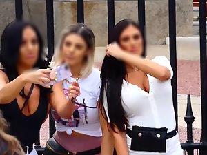 Group of busty bimbos snapping selfies together Picture 1