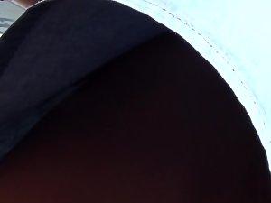 Talking to see her blue lace thong in upskirt Picture 3