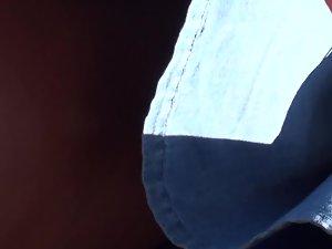 Talking to see her blue lace thong in upskirt Picture 4