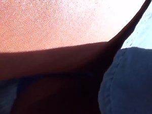 Talking to see her blue lace thong in upskirt Picture 5