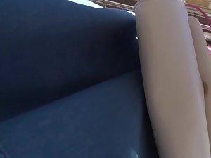 Talking to see her blue lace thong in upskirt Picture 7