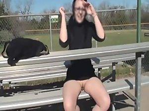 Geeky babe talked into showing her pussy