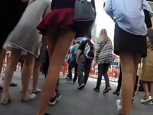 Tall girl in a very tiny miniskirt Picture 1