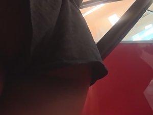 Peeking at thong in loose shorts Picture 7